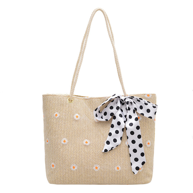 Damen geflochtene Strandtasche mit dekorativem Blumendetail Nord Taschen