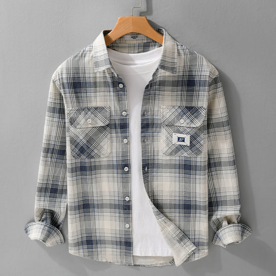 Herren Karierter Baumwoll-Überhemd im Casual-Layering‑Stil mit Pattentaschen Nord Taschen