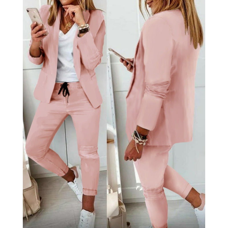 Damen Zweiteiliges Stretch-Jersey-Blazer-Set mit Kordelzug-Jogginghose Nord Taschen