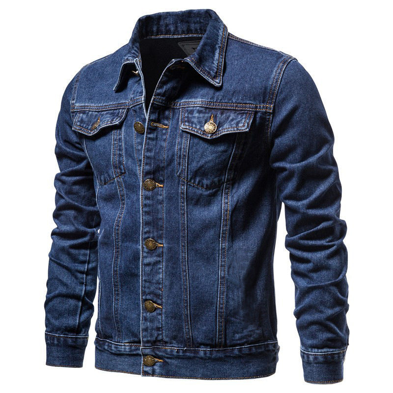 Herren taillierte Jeansjacke mit Brusttaschen, durchgehender Knopfleiste und Kontrastnähten Nord Taschen