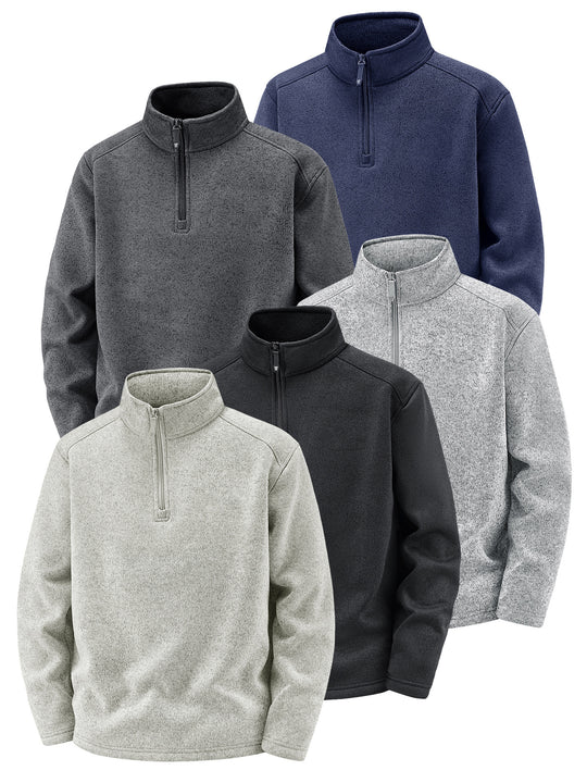 Herren Thermischer Strick-Fleecepullover mit halbem Reißverschluss und Stehkragen Nord Taschen