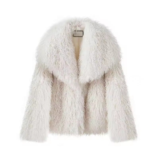Damen Kurzjacke aus langflorigem Kunstpelz mit voluminösem Schalkragen Nord Taschen