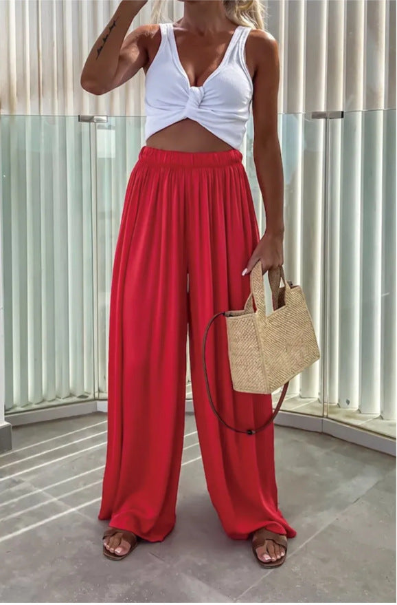 Damen Elegante weite Sommerhose mit elastischem Bund und fließendem Schnitt