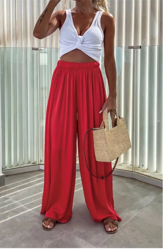 Damen Elegante weite Sommerhose mit elastischem Bund und fließendem Schnitt