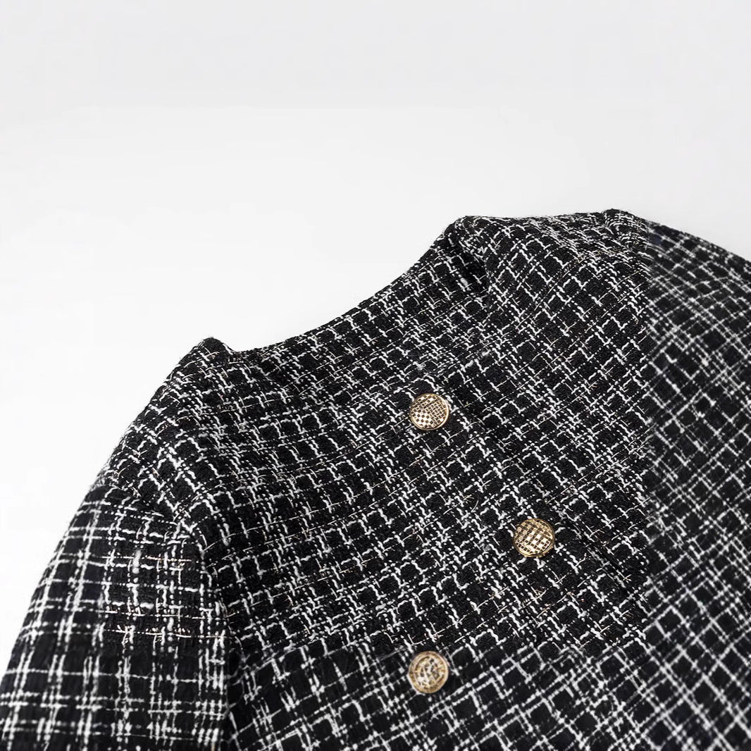 Damen Bouclé-Tweed-Jacke mit Zierknöpfen und kastiger Cropped-Silhouette Nord Taschen
