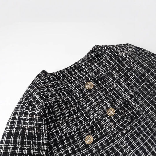Damen Bouclé-Tweed-Jacke mit Zierknöpfen und kastiger Cropped-Silhouette Nord Taschen