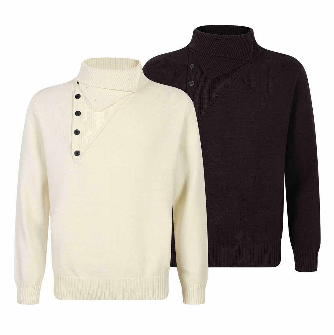 Herren Strickpullover mit asymmetrischer Knopfleiste und hohem Stehkragen Nord Taschen