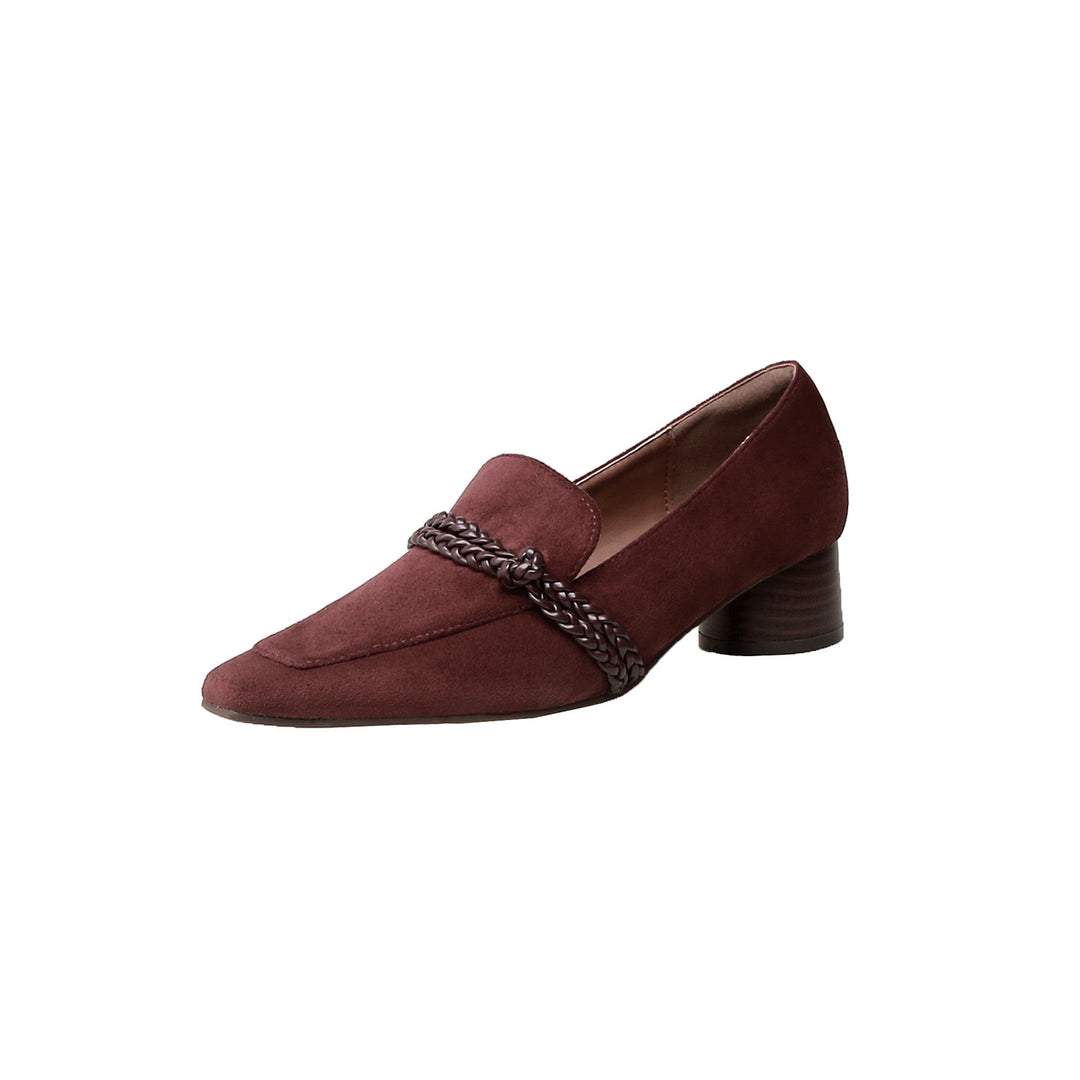 Damen Veloursleder-Loafer mit geflochtenem Riemendetail und niedrigem Blockabsatz Nord Taschen
