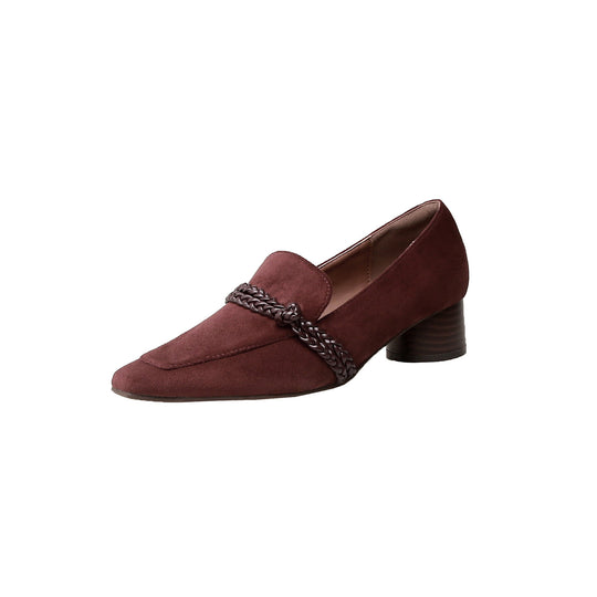 Damen Veloursleder-Loafer mit geflochtenem Riemendetail und niedrigem Blockabsatz Nord Taschen