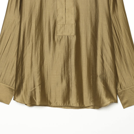 Damen Oversize-Satinbluse mit Hemdkragen, verdeckter Knopfleiste und Manschetten Nord Taschen