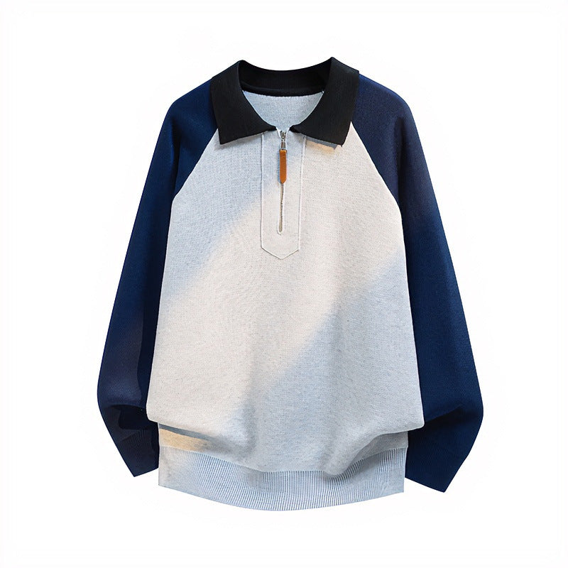 Herren Lässiger Polo-Halbzip-Pullover aus Feinstrick mit Raglanärmeln Nord Taschen