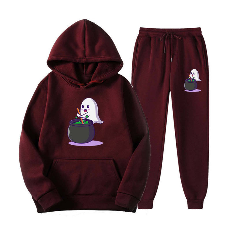 Unisex kuscheliger Kapuzenpullover und Jogginghose Set mit Halloween-Geistprint Nord Taschen