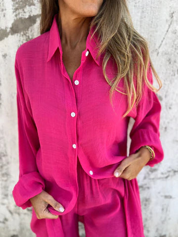 Damen Langärmlige Hemdbluse im Oversize-Stil mit Knopfleiste
