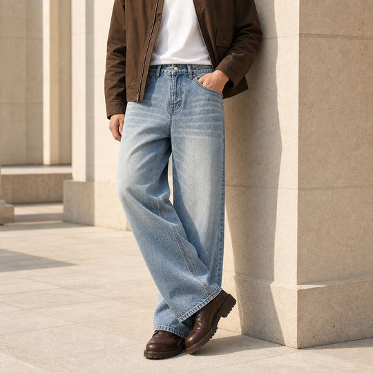 Damen Hochgeschnittene Palazzo-Jeans aus Denim mit Vintage-Waschung Nord Taschen