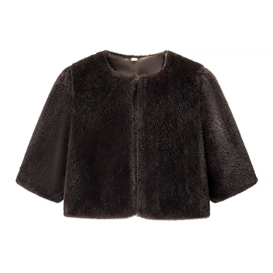 Damen Kurzgeschnittener Kunstfell-Bolero mit 3/4-Ärmeln Nord Taschen