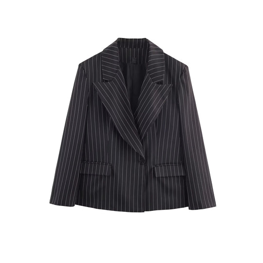 Damen Nadelstreifen-Blazer mit weitem Revers und Pattentaschen Nord Taschen