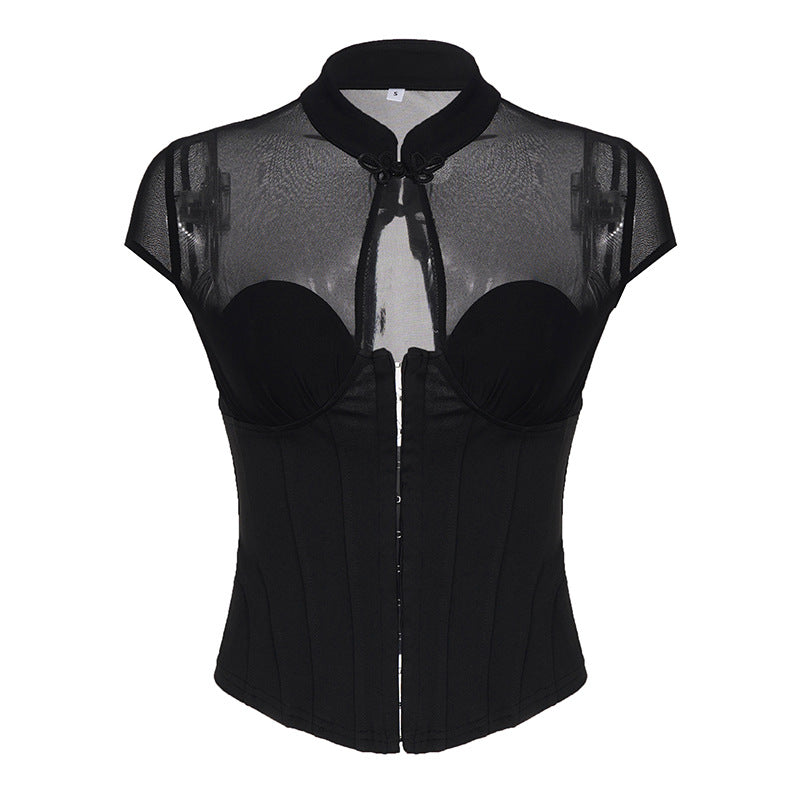 Damen Corsage mit transparenten Einsätzen und raffinierter Schnürungsdetail