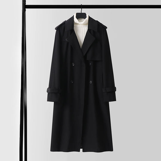Herren Klassischer Doppelreihiger Trenchcoat aus leichtem Wollmix mit Schalkragen und Epauletten Nord Taschen