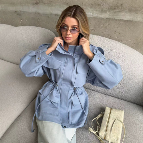 Damen Utility-Parka mit Tunnelzugtaillierung, Pattentaschen und Stehkragen Nord Taschen