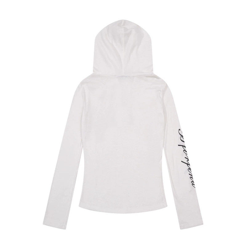 Damen Leichtes Langarm-Hoodie-Henleyshirt mit Knopfleiste, Kapuze und Music-Print Nord Taschen