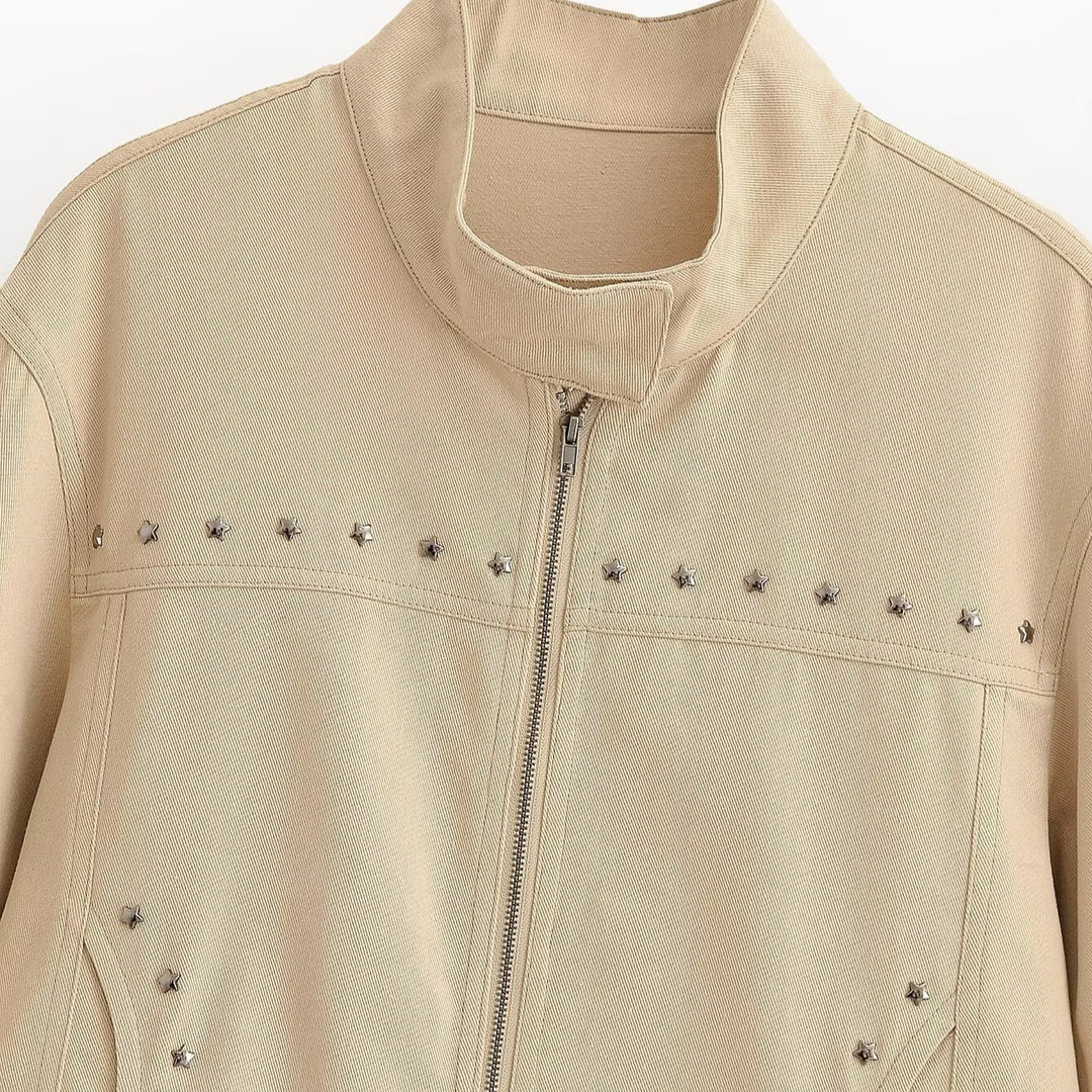 Damen Kurzjacke aus Kunstleder mit Nietenbesatz und Stehkragen Nord Taschen