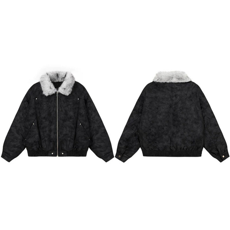Damen Oversize-Bomberjacke mit Kunstfellkragen und elastischem Saum Nord Taschen