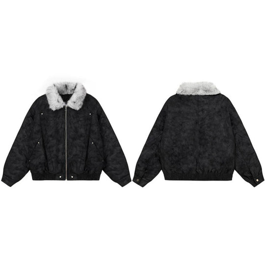 Damen Oversize-Bomberjacke mit Kunstfellkragen und elastischem Saum Nord Taschen