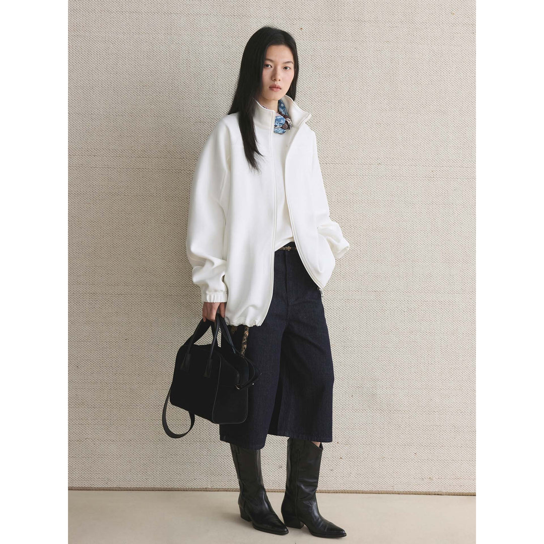 Damen Oversize-Zip-Sweatjacke mit Stehkragen und Ballonärmeln Nord Taschen