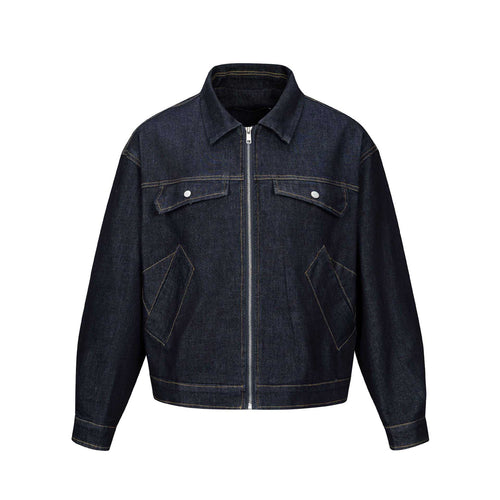 Unisex Kastig geschnittener Denim‑Blouson mit Metallreißverschluss und Pattentaschen Nord Taschen