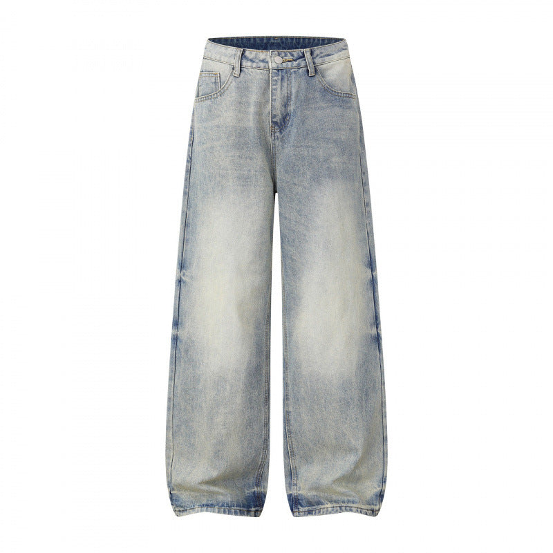 Damen Weite Highwaist-Jeanshose im Balloon-Schnitt mit Used‑Effekt und elastischem Saum Nord Taschen