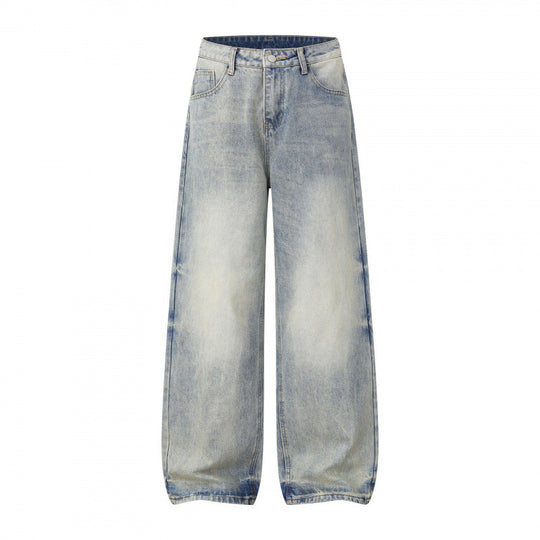 Damen Weite Highwaist-Jeanshose im Balloon-Schnitt mit Used‑Effekt und elastischem Saum Nord Taschen
