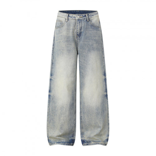 Damen Weite Highwaist-Jeanshose im Balloon-Schnitt mit Used‑Effekt und elastischem Saum Nord Taschen