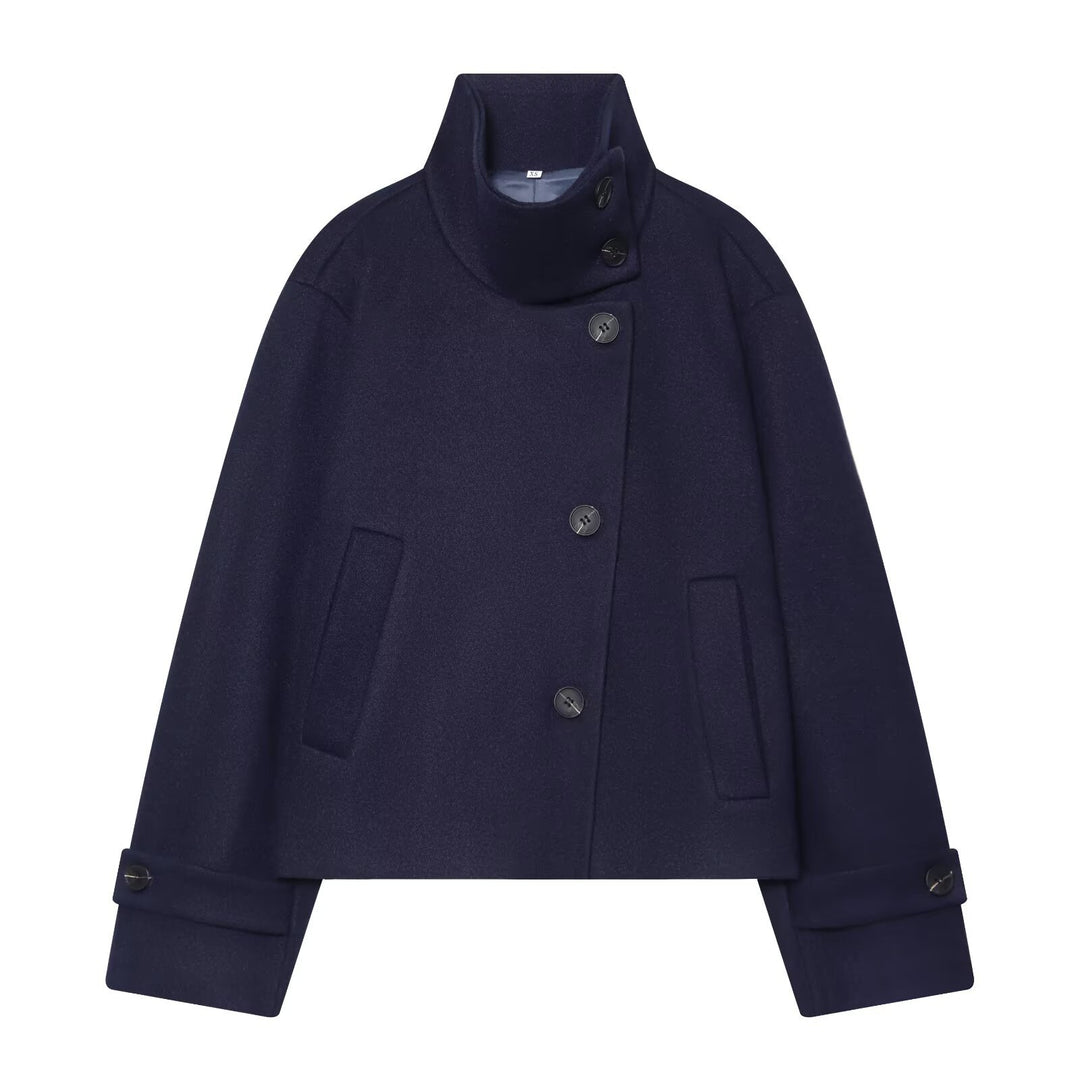 Damen Cropped Wollblouson‑Mantel mit hohem Stehkragen und Knopfblende Nord Taschen