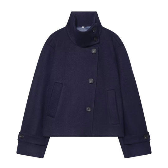 Damen Cropped Wollblouson‑Mantel mit hohem Stehkragen und Knopfblende Nord Taschen
