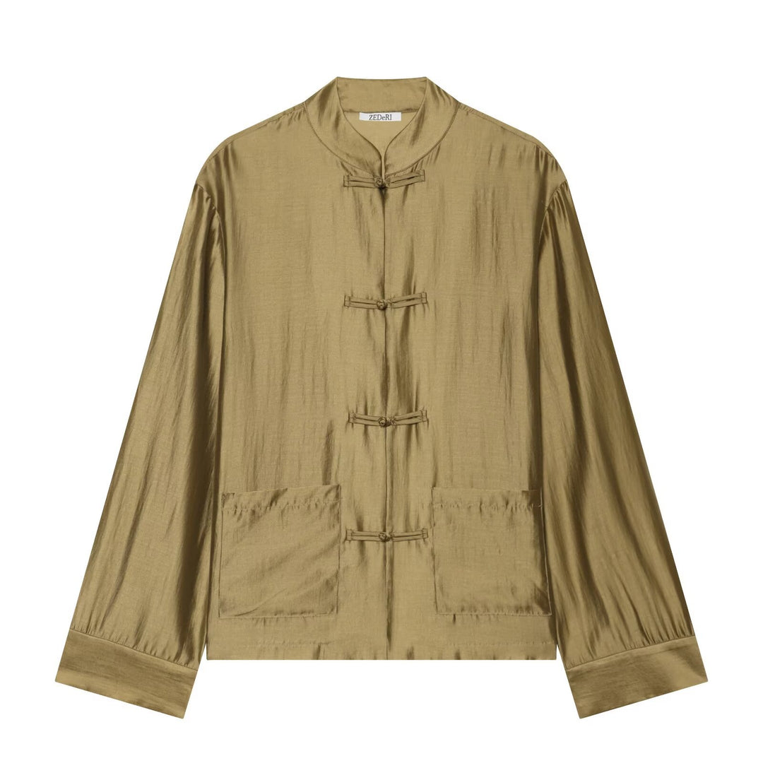 Damen Mandarinkragen-Jacke mit Chinesischen Knotenverschlüssen und aufgesetzten Taschen Nord Taschen