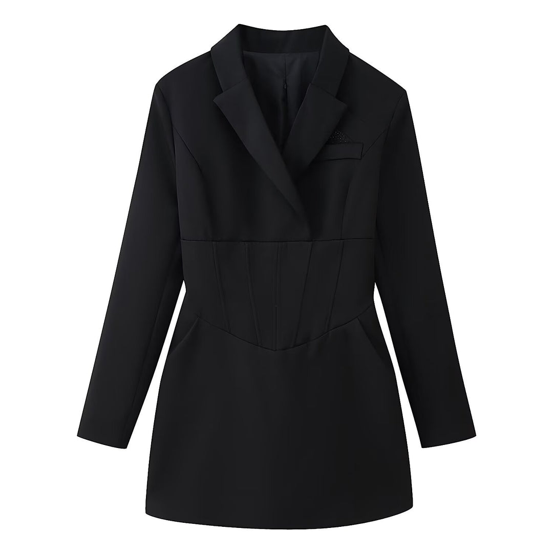 Damen Tailliertes Blazerkleid mit Korsettnaht und Reverskragen Nord Taschen