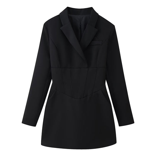 Damen Tailliertes Blazerkleid mit Korsettnaht und Reverskragen Nord Taschen