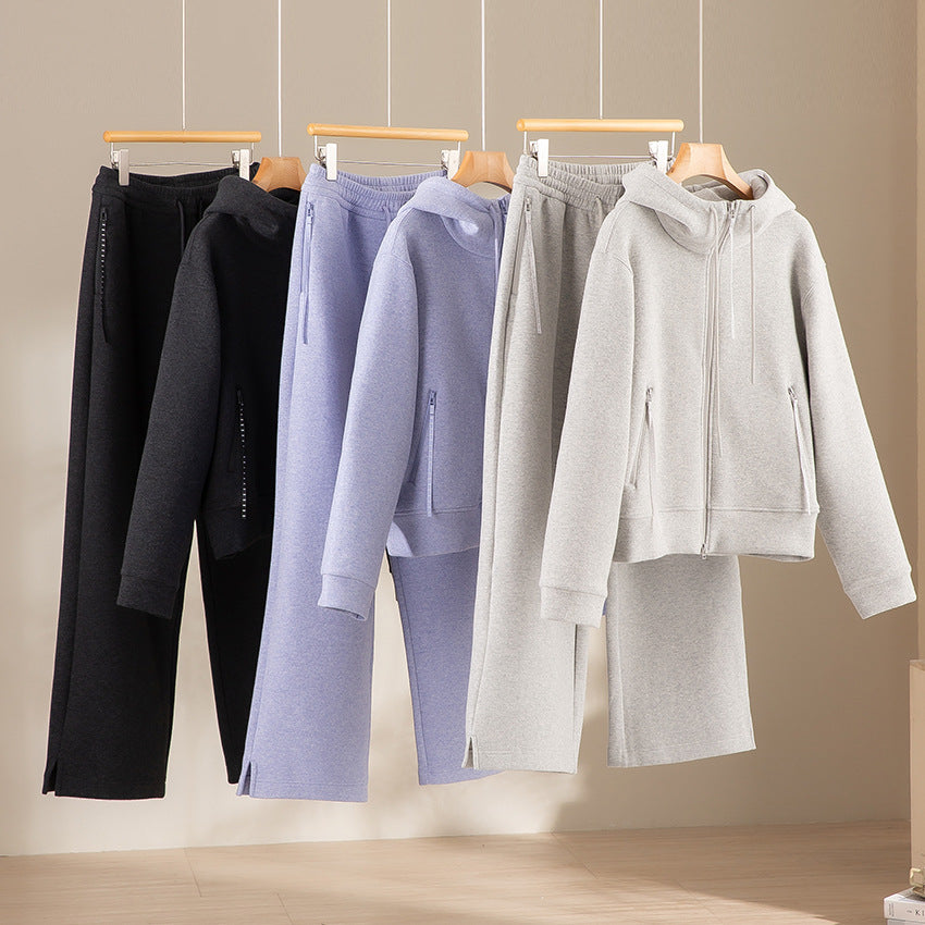 Damen weite French‑Terry Lounge-Sweatpant mit hohem Bund, Kordelzug und seitlichen Schlitzen Nord Taschen