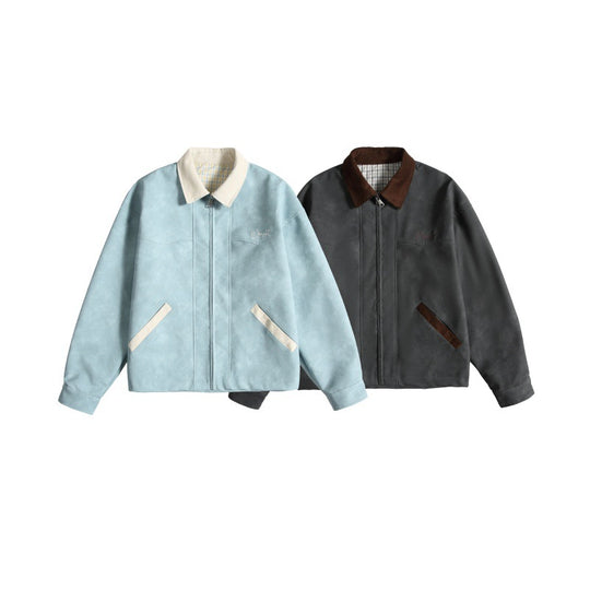 Damen Oversize Wildleder‑Optik Bomberjacke mit Cordkragen und verdecktem Reißverschluss Nord Taschen
