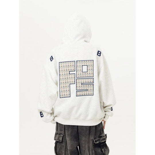 Unisex Oversized Kapuzenpullover mit großflächigem Intarsien‑Blockprint und geripptem Saum Nord Taschen