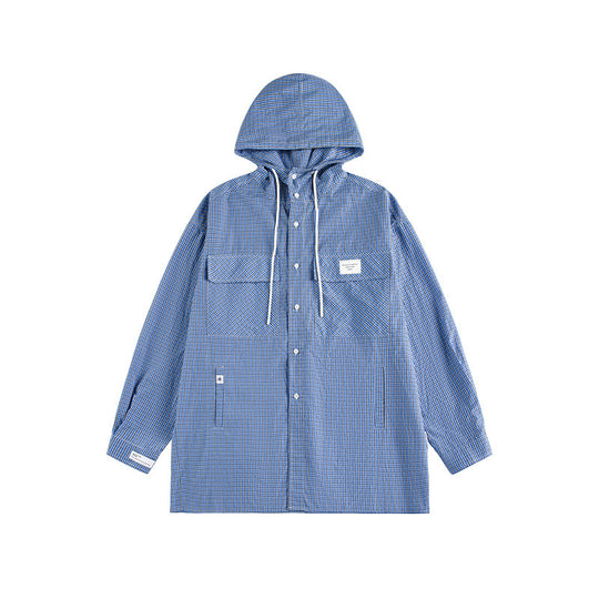 Unisex Kapuzen-Overshirt im karierten Longline-Schnitt mit Pattentaschen und Druckknopfleiste Nord Taschen