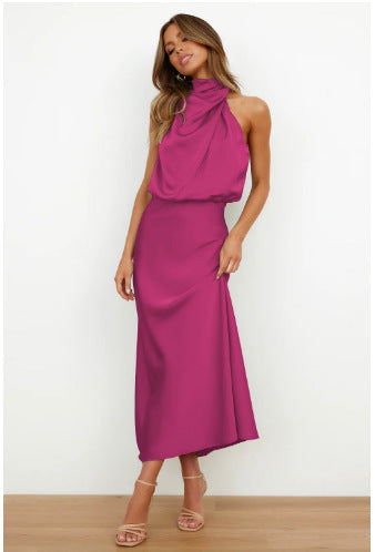 Damen Fließendes Maxikleid mit elegantem Stehkragen und Drapierung