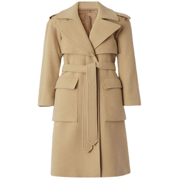 Damen Midilanger Wollmix-Longcoat mit doppelter Schulterpasse, Pattentaschen und dezenter Taillierung Nord Taschen