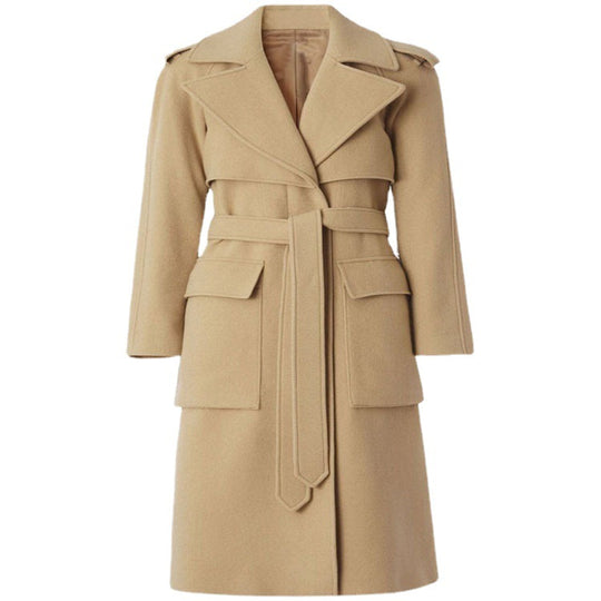 Damen Midilanger Wollmix-Longcoat mit doppelter Schulterpasse, Pattentaschen und dezenter Taillierung Nord Taschen