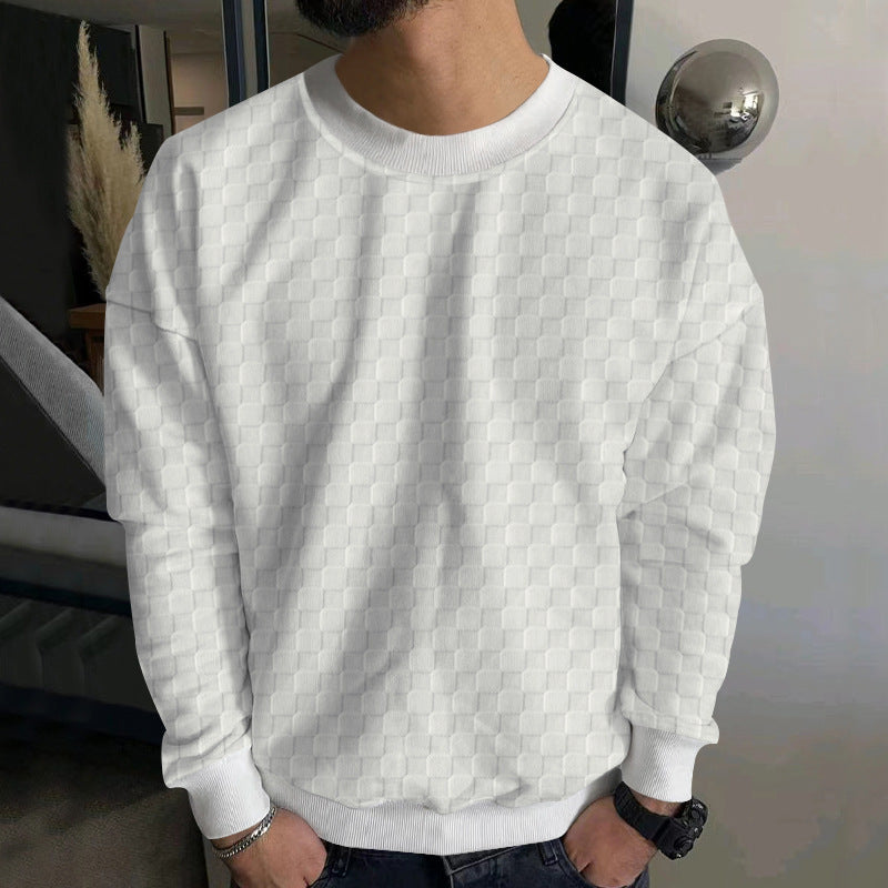 Herren Strukturiertes Baumwoll-Sweatshirt mit Karo-Prägung und Rundhalsausschnitt Nord Taschen