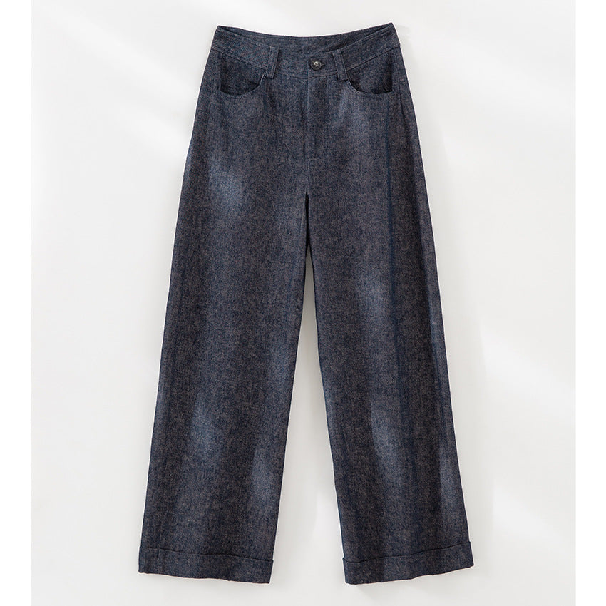 Damen Weite Hochgeschnittene Culotte‑Hose im Denim‑Look mit Aufschlag Nord Taschen
