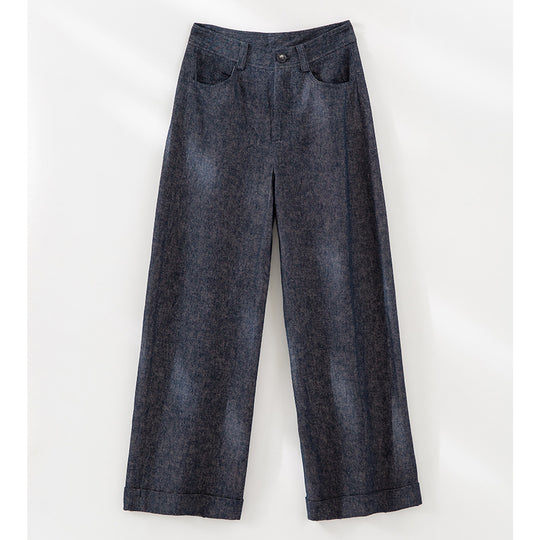Damen Weite Hochgeschnittene Culotte‑Hose im Denim‑Look mit Aufschlag Nord Taschen