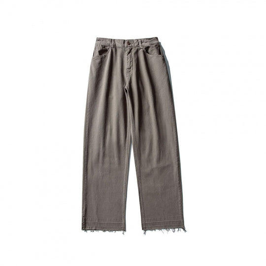 Damen Weite High-Waist Jeanshose mit geradem Bein und rohem Saum Nord Taschen