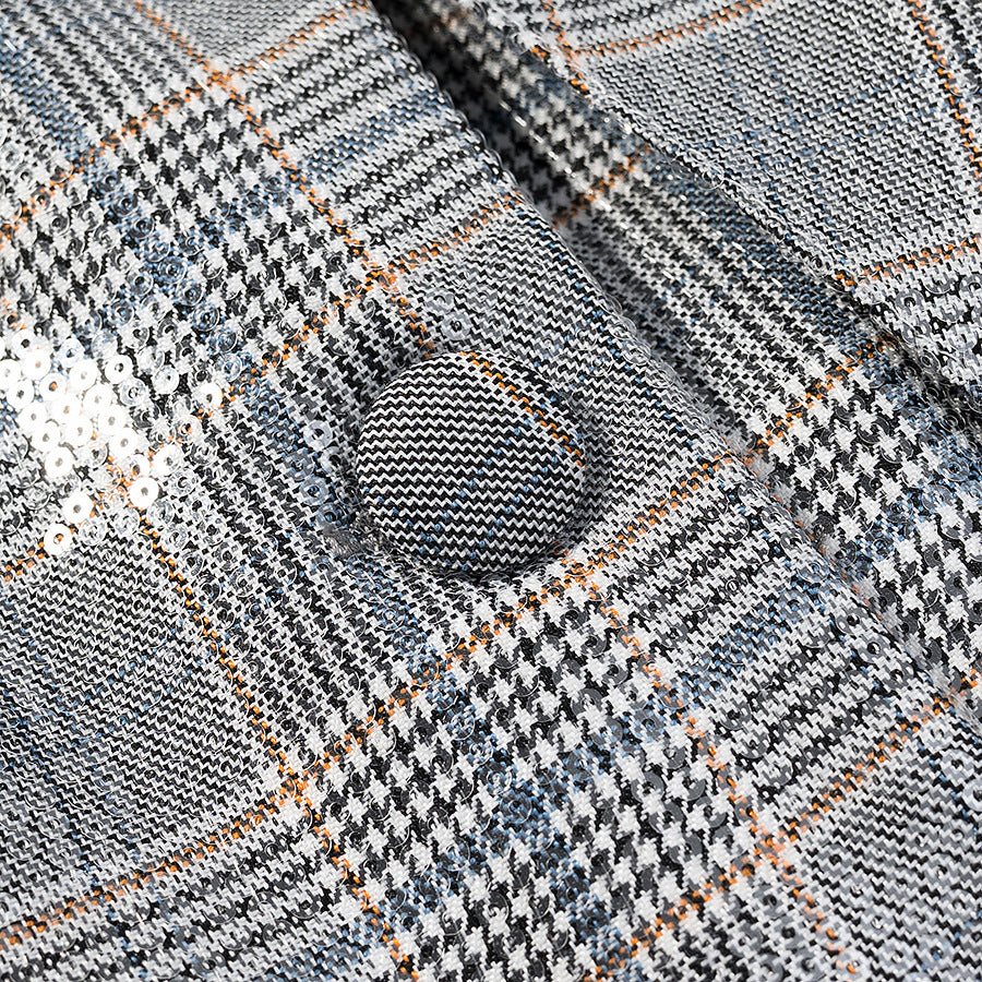 Damen Oversize Glencheck-Blazer mit einreihiger Knopfleiste, Pattentaschen und dezentem Paillettenbesatz Nord Taschen