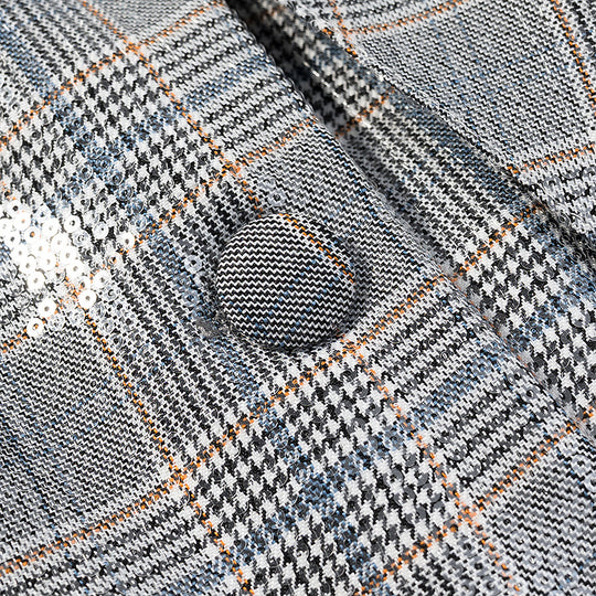 Damen Oversize Glencheck-Blazer mit einreihiger Knopfleiste, Pattentaschen und dezentem Paillettenbesatz Nord Taschen